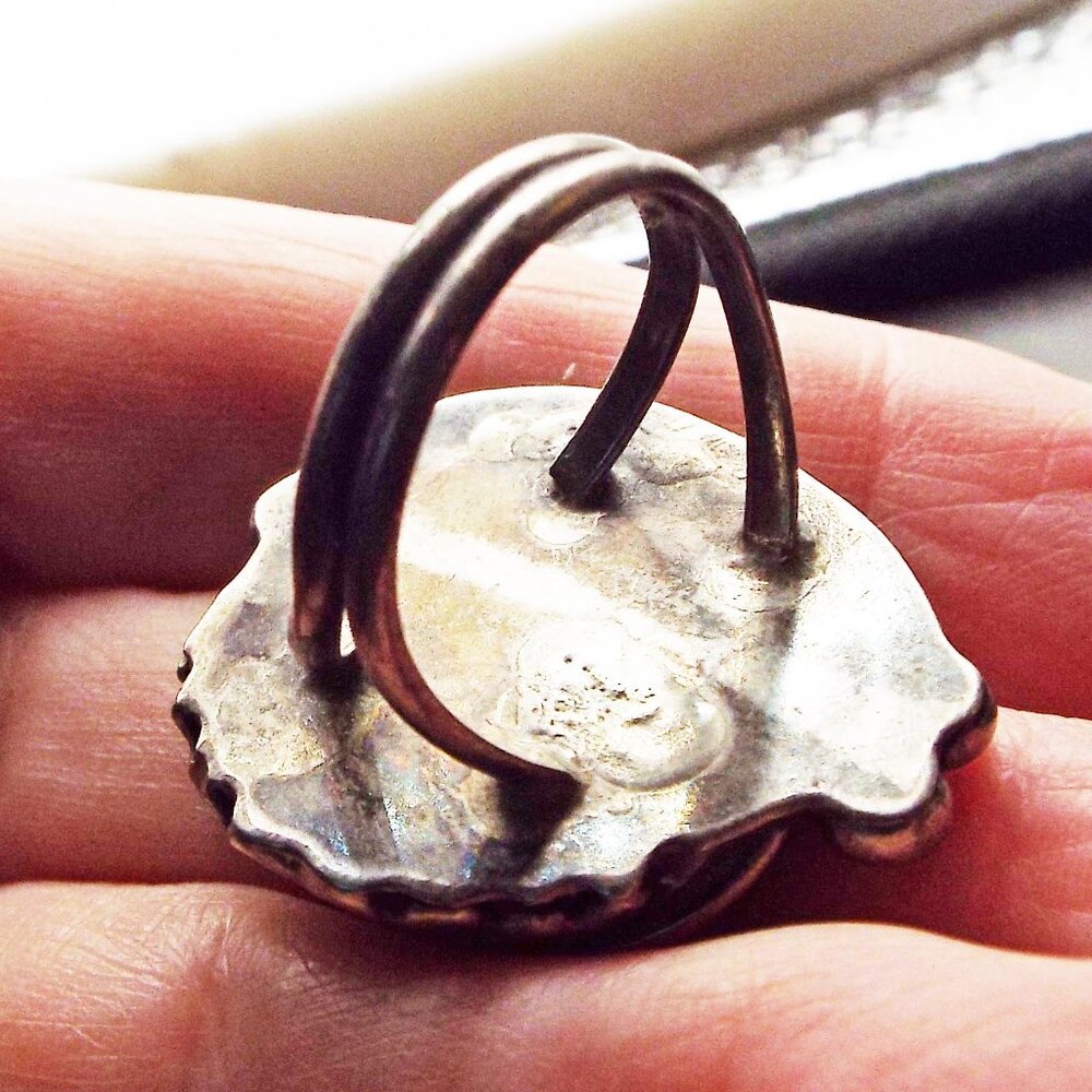 PRE-1900 ANTIQUE PAWN NAVAJO STERLING SILVER CERRILLOS TURQUOISE SZ.8 RING #1 H - Picture 3 of 6
